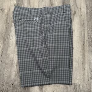 Under Armour Golf Shorts Mens Sz 40 Match Play Gray Gingham Plaid Performance